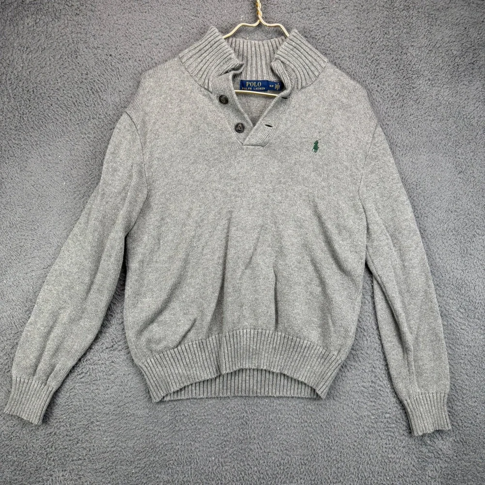 Polo Ralph Lauren Mens Gray Mock Neck Button Pullover Sweater Size S Small